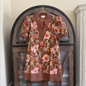 Entro Floral Dress with Brown and Pink Hues